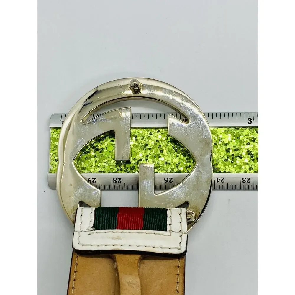 Gucci Belt White Green Red Stripe Interlocking GG Buckle Size 95cm 38 (Fits 36)